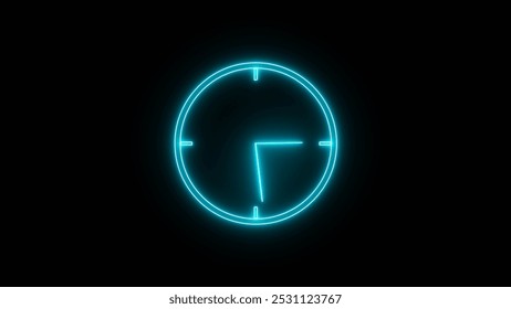 neon light analog clock isolated animated on black background. Stopwatch.