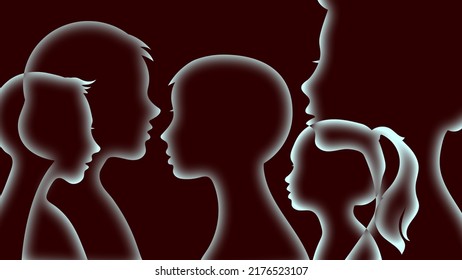 Neon Light. Drawing Of A Human Silhouette.
Family Relations Between People And Relatives.