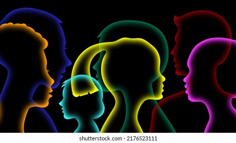 Neon Light. Drawing Of A Human Silhouette.
Family Relations Between People And Relatives.