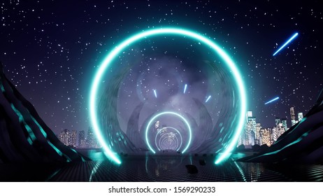 Neon Light Extraterrestrial Landscape Scene Neon Stock Illustration ...