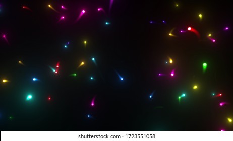 Neon Light Flying illumination Glow particles firefly abstract 3D illustration background.
