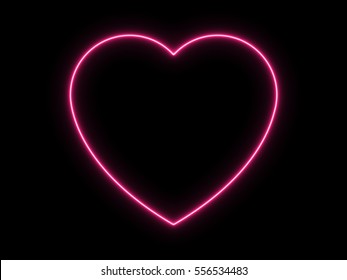 Neon Light Heart Icon On Black Background