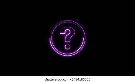 Neon Light Question Mark  medium purple color 4k illustration on black background. Question Marks icon Concept 4k illustration.
