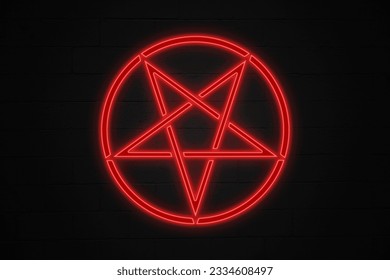 Neon light shaped into an reversed pentagram.