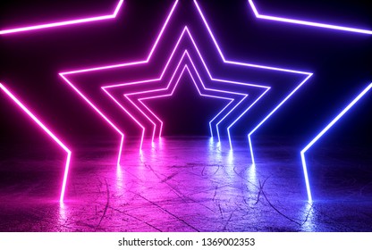 Neon Light Shapes On Black Backgroundrainbow Stock Illustration ...