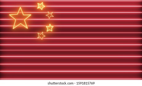 Neon Lights China Flag Red And Yellow Glowing Neon Lights Chinese Flag Led Lights 8K Illustration