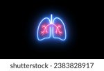 neon lungs icon. Glow Healthy Lungs, Human Respiratory System. Template for Pulmonary Clinic, Fluorography and Organ Screening. Shiny Neon Light Poster, Flyer, Banner. Glossy Background.