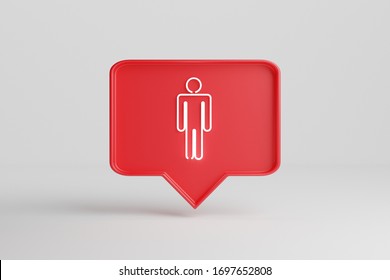 Neon Male Symbol. Red Pin Chat Box Isolated Over A White Background.  3d Render Neon Sings.