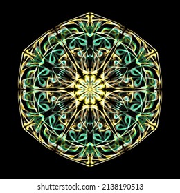 Neon Mandala Art On Black