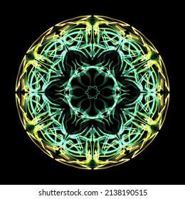 Neon Mandala Art On Black