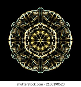 Neon Mandala Art On Black