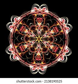 Neon Mandala Art On Black