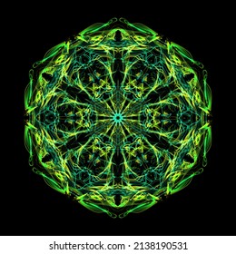 Neon Mandala Art On Black