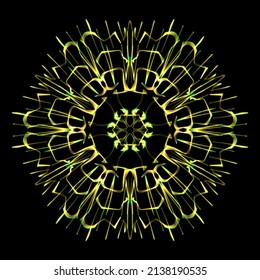 Neon Mandala Art On Black