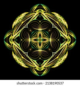 Neon Mandala Art On Black