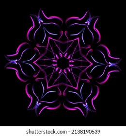 Neon Mandala Art On Black