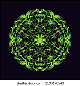 Neon Mandala Art On Black