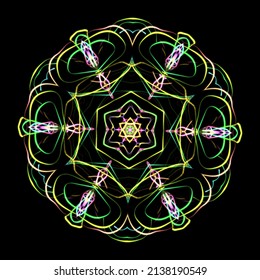 Neon Mandala Art On Black