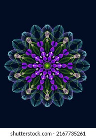 Neon Mandala Ornament Art Round