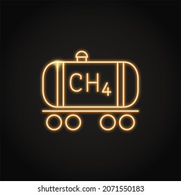 Neon Methane Gas Icon In Line Style. Rail Tanker With Natural Gas.