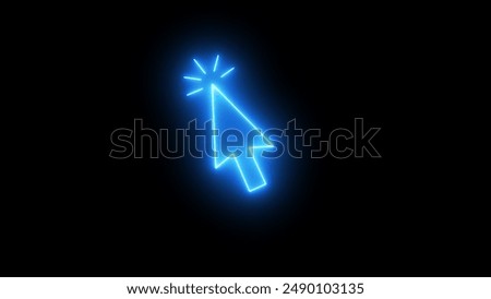 Neon Mouse click cursor arrow icon. Hand Cursor. glowing Click icon. Mouse pointer. Arrow cursor on the black background.