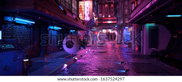 Neon Night Cyberpunk City Photorealistic 3d Stock Illustration Shutterstock