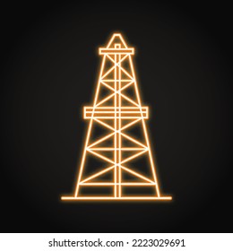 Neon Oil Rig Icon In Line Style. Oil Drilling Derrick Symbol.