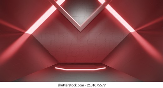 Neon Podium Technology Tunnel Laser Light Passage Neon Light 3d Illustration