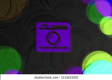 Neon Purple Instagram Icon On The Black Plain Background. 3D Illustration Of Purple Network, Social, App, Photo, Logo Icon Set On The Black Background.