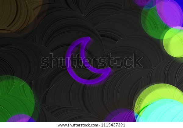 Neon Purple Moon Icon on the Black Plain\
Background. 3D Illustration of Purple Night, Sky, Star, Half-Moon\
Icon Set on the Black\
Background.