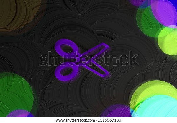 Neon Purple Scissors Icon on\
the Black Plain Background. 3D Illustration of Purple Cut, Del,\
Destroy, Doctor, Document, Documents, Edit Icon Set on the Black\
Background.