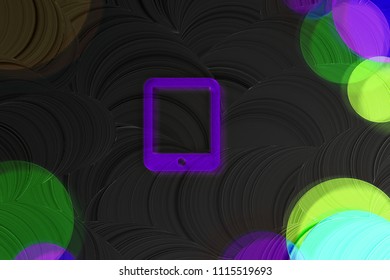 Neon Purple Tablet Icon On The Black Plain Background. 3D Illustration Of Purple Ereader, Ipad, Reading, Tablet Icon Set On The Black Background.