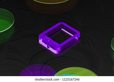 Neon Purple Tablet Icon On The Black Background With Colorful Circles. 3D Illustration Of Purple Ereader, Ipad, Reading, Tablet Icon Set On The Black Background.