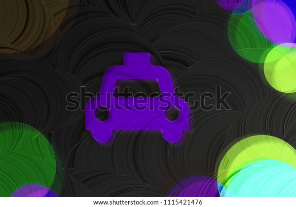Neon Purple Taxi Icon on the Black Plain\
Background. 3D Illustration of Purple Car, Road, Passenger, Taxi\
Cab Icon Set on the Black\
Background.