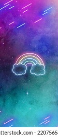 A neon rainbow and cloud sign.