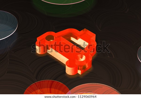Neon Red Taxi Icon on the Warm\
Background With Yellow Circles. 3D Illustration of Red Car, Road,\
Passenger, Taxi Cab Icon Set on the Warm\
Background.