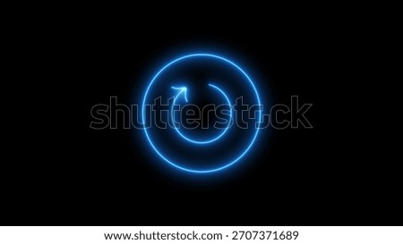 Neon refresh circular arrow icon on black background. reload, loop symbol, UI element and rotation sign