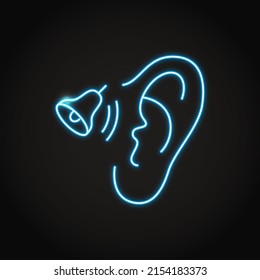 Neon Ringing In Ears Icon In Line Style. Tinnitus Disease Concept. 