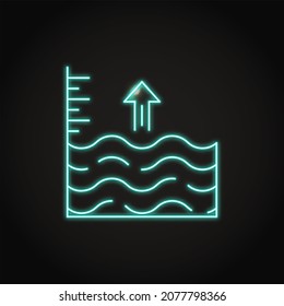 Neon Sea Level Rise Icon In Line Style.