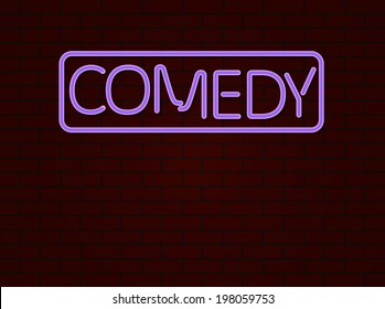 Neon Sign Comedy On Bricks Wall