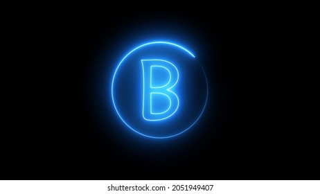 Neon Sign Letter Glowing With Blue Light. Glowing Neon Line In A Circular Path Around The B Alphabet.