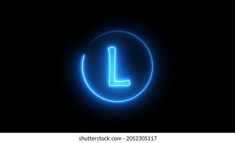 Neon Sign Letter Glowing With Blue Light. Glowing Neon Line In A Circular Path Around The L Alphabet.