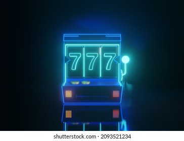 Neon Slot Machine With 777 Slot Sign, 3d Illustration