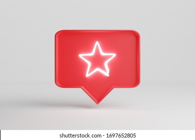 Neon Star Symbol. Red Pin Chat Box Isolated Over A White Background.  3d Render Neon Sings.