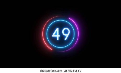 Neon timer number. Countdown timer 49 seconds illustration.
