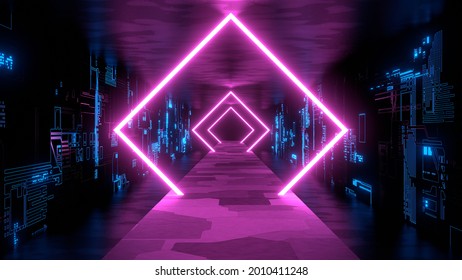 Neon Tunnel VJ Cyberspace Club Rhombus Purple 3d Render Loop