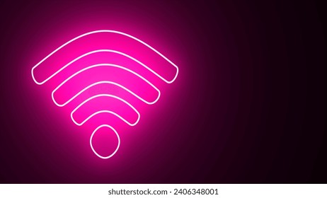 Neon Wi-Fi symbol, Neon wifi sign. neon glowing mobile, computer, tower network icon. pink color wireless networking digital high technology innovation concept, free internet and black background. Stock-illustration