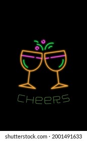 Neon Wine Glass Toast Symbol.