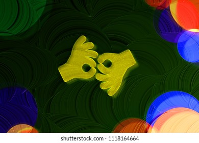 Neon Yellow American Sign Language Interpreting Icon on the Deep Green Background With Colorful Circles. 3D Illustration of Yellow Deaf, Disabled, Finger, Gesture, Gestures Icon Set on the Green Backg - Powered by Shutterstock