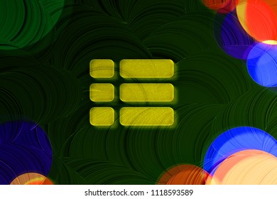Neon Yellow List Ul Icon on the Deep Green Background With Colorful Circles. 3D Illustration of Yellow Editor, List, Ul, Unordered List Icon Set on the Green Background.